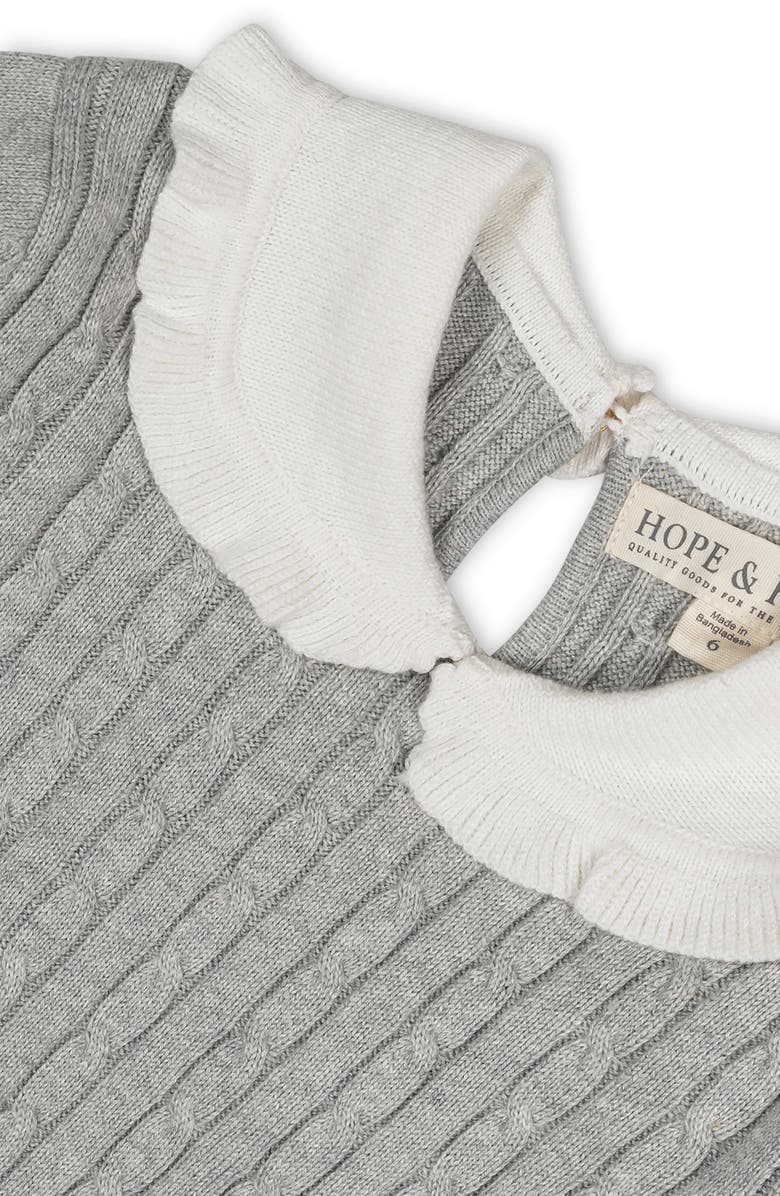 Hope & Henry Baby Girls' Organic Peter Pan Collar Sweater Dress, Infant, Alternate, color, Gray Heather Cable