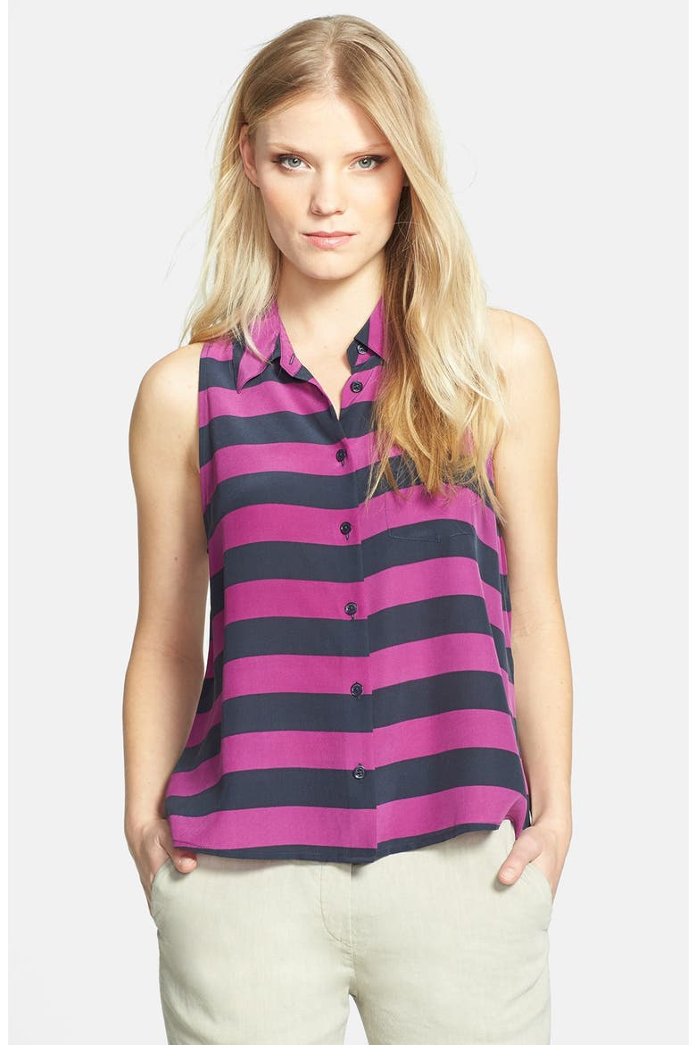 'Mina' Stripe Silk Top, Main, color, MULBERRY PEACOAT