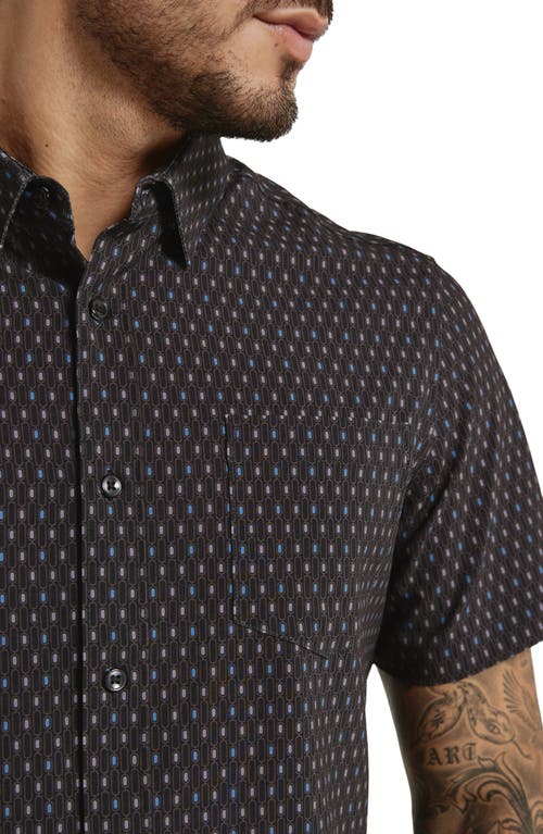 7 Diamonds Calix Geo Print Short Sleeve Performance Button-up Shirt In Black