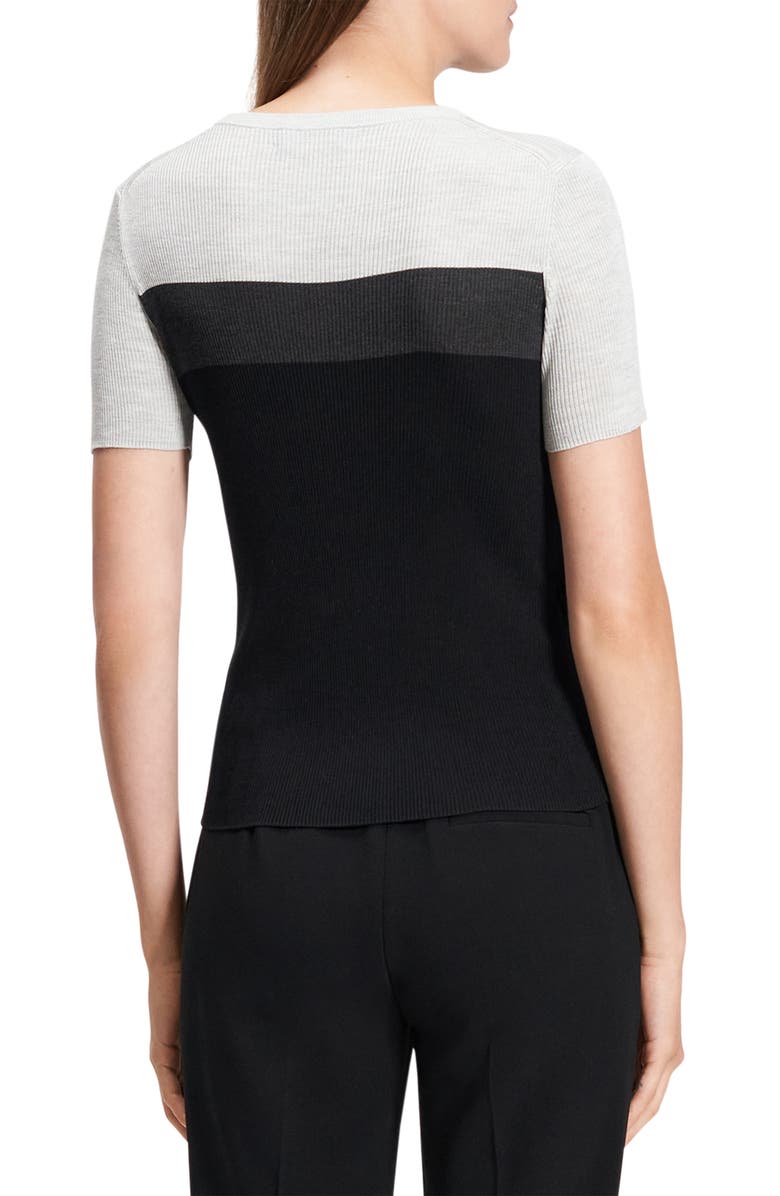 Theory Rib Colorblock Silk T-Shirt, Alternate, color, Black