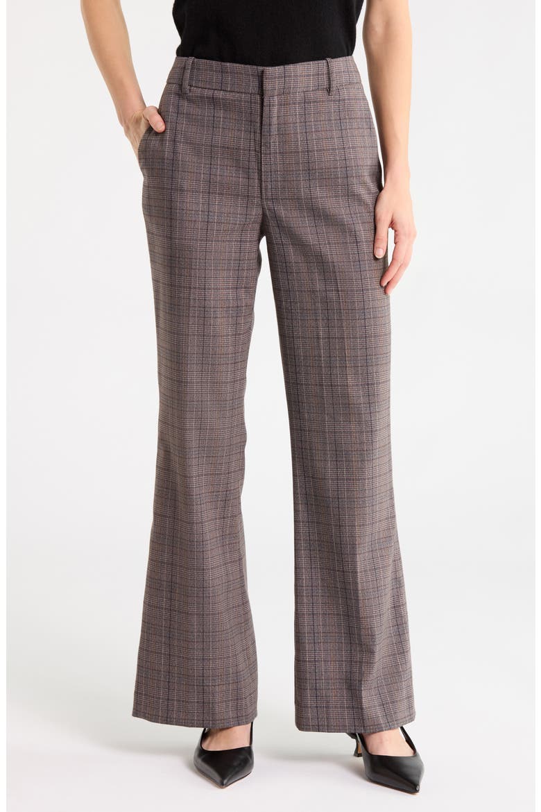 High Waist Plaid Bootcut Trousers, Main, color, BROWN GREY PLAID