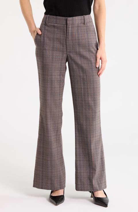 High Waist Plaid Bootcut Trousers