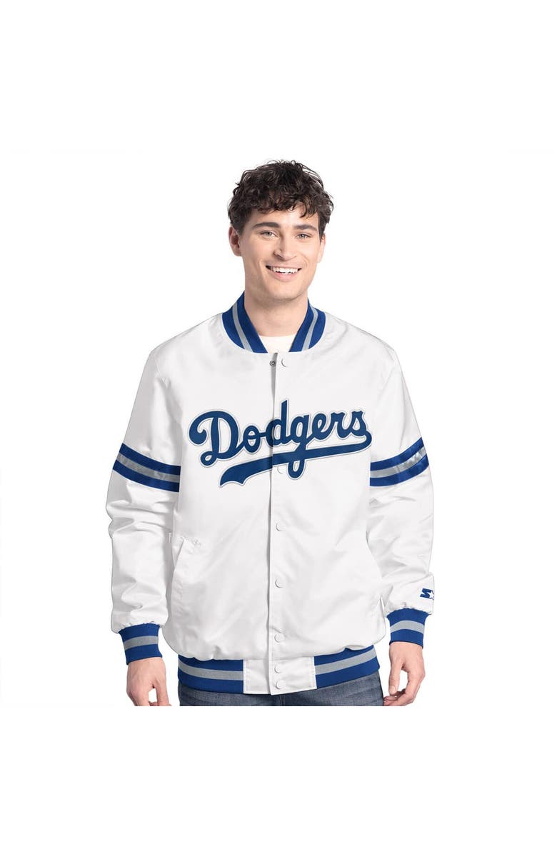 STARTER Men's Starter White Los Angeles Dodgers Cooperstown Scout Full-Snap Varsity Jacket, Alternate, color, White