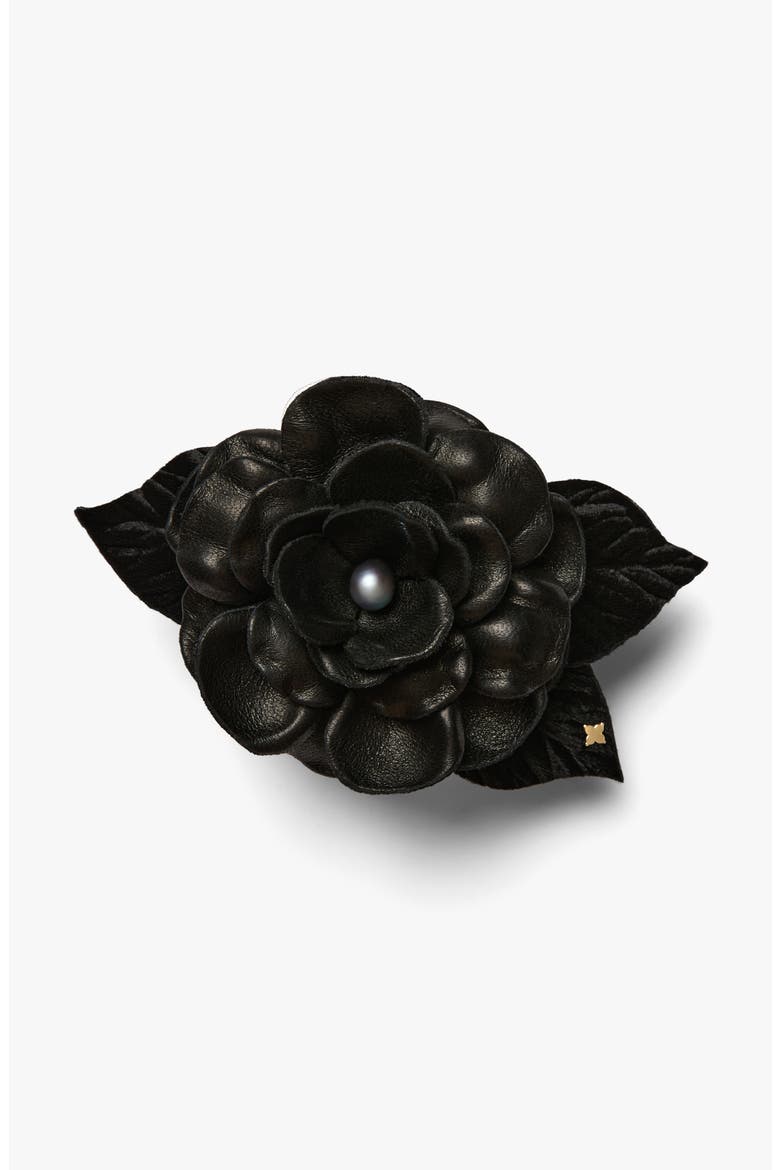 The Small Black Gardenia Floral Brooch, Main, color, Black