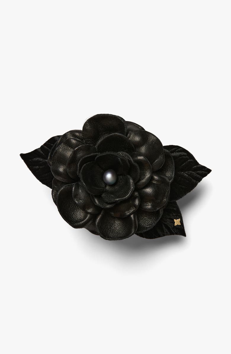 Helena Simon The Small Black Gardenia Floral Brooch, Main, color, Black
