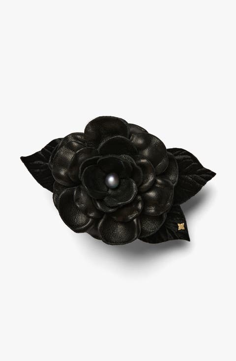 The Small Black Gardenia Floral Brooch