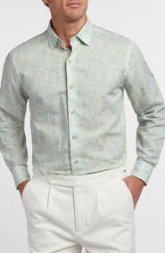 David Donahue Paisley Long Sleeve Linen & Pima Cotton Button-Up Shirt