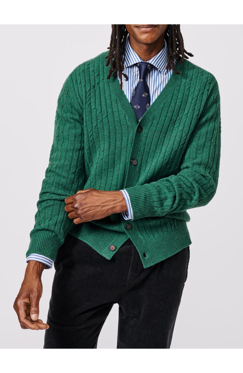 Aubin Leonard Wool Cable Sweater Cardigan, Alternate, color, Green