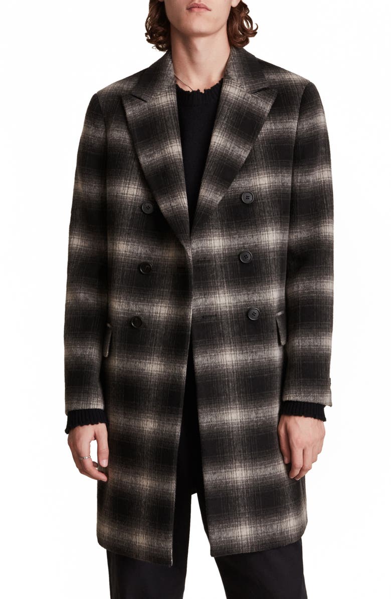 AllSaints Ventry Plaid Double Breasted Coat, Main, color, 