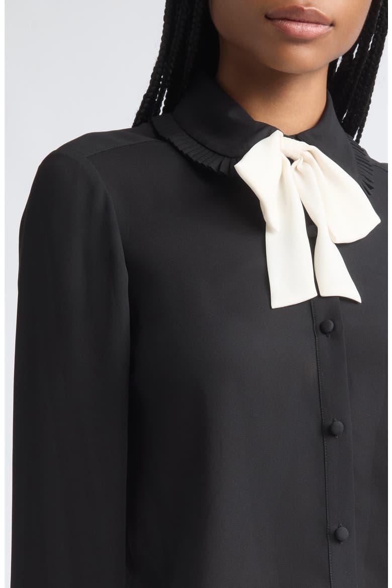 Zaida Contrast Bow Crop Button-Up Shirt, Alternate, color, BLACK/ IVORY