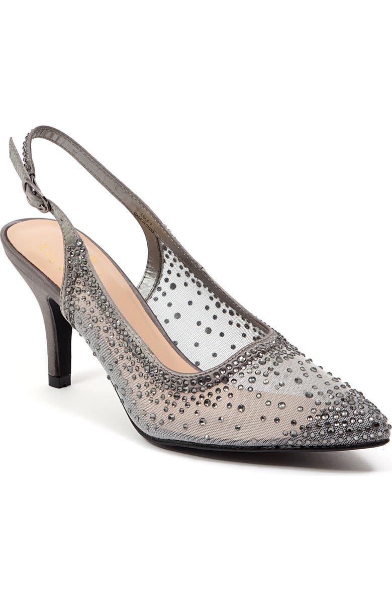 LADY COUTURE Lola Embellished Pointed Toe Slingback Pump, Main, color, Pewter