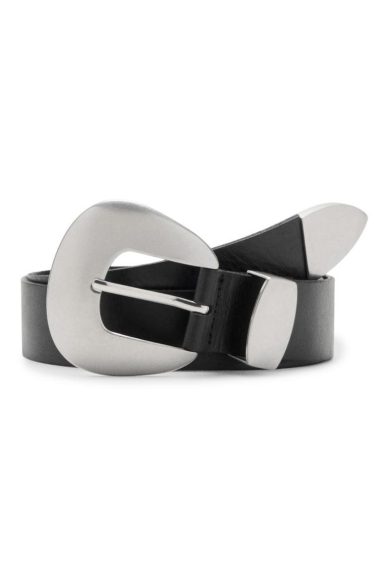 x Kaia Gerber Oval Buckle Leather Belt, Main, color, BLACK