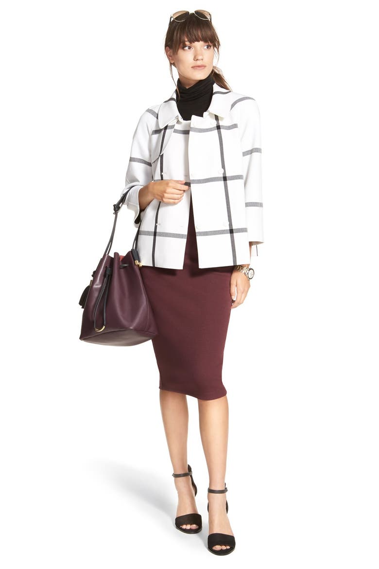 Double Breasted Raglan Sleeve Jacket, Alternate, color, IVORY- BLACK WINDOWPANE