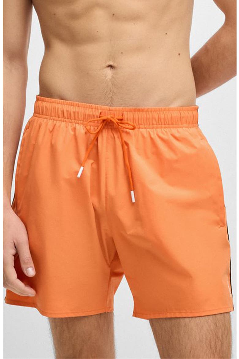 Iconic Side Stripe Stretch Swim Trunks, Main, color, BRIGHT ORANGE