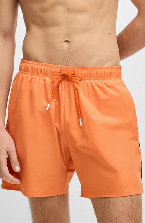 Hugo Boss Boss Iconic Side Stripe Stretch Swim Trunks In Orange