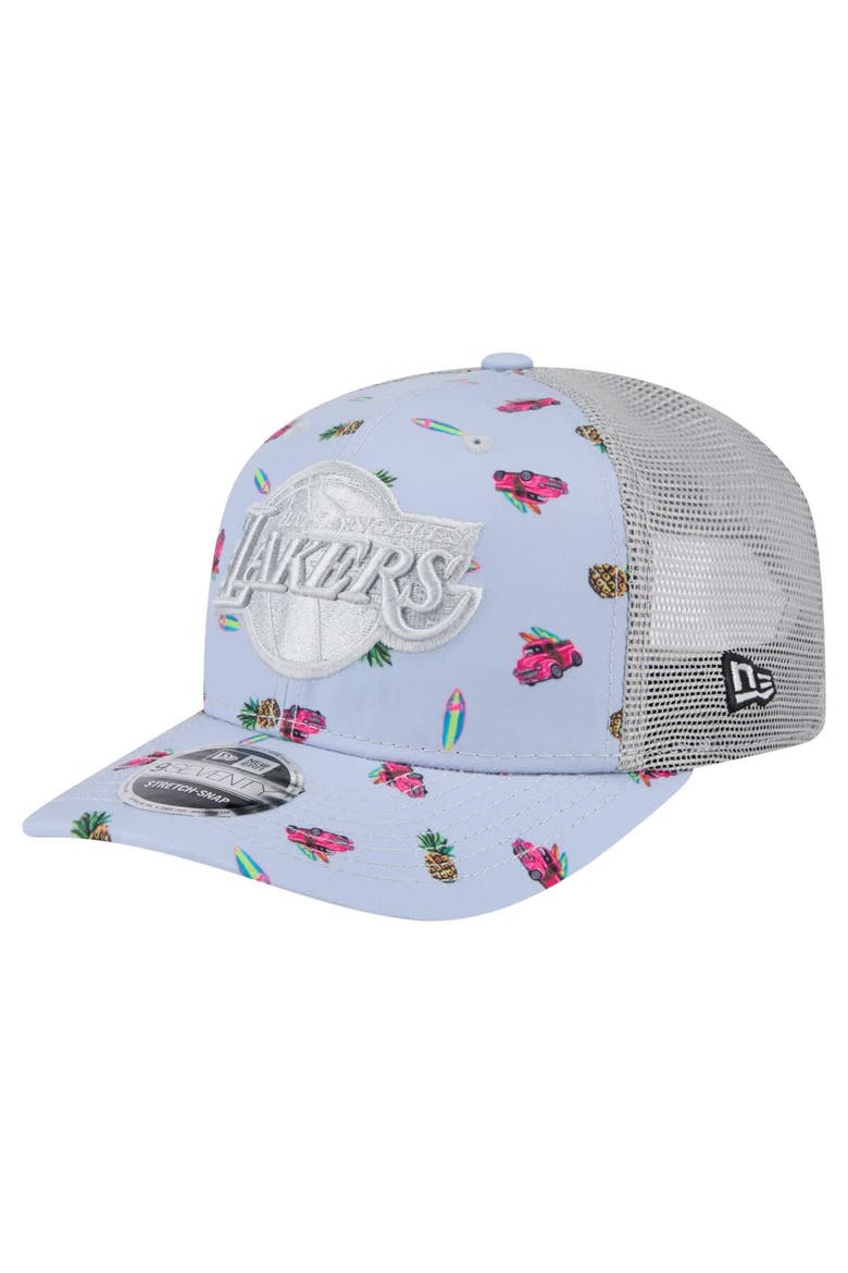 Men's New Era Light Blue/Gray Los Angeles Lakers Adventure Aloha Pattern 9SEVENTY Stretch-Snap Hat, Main, color, Light Blue