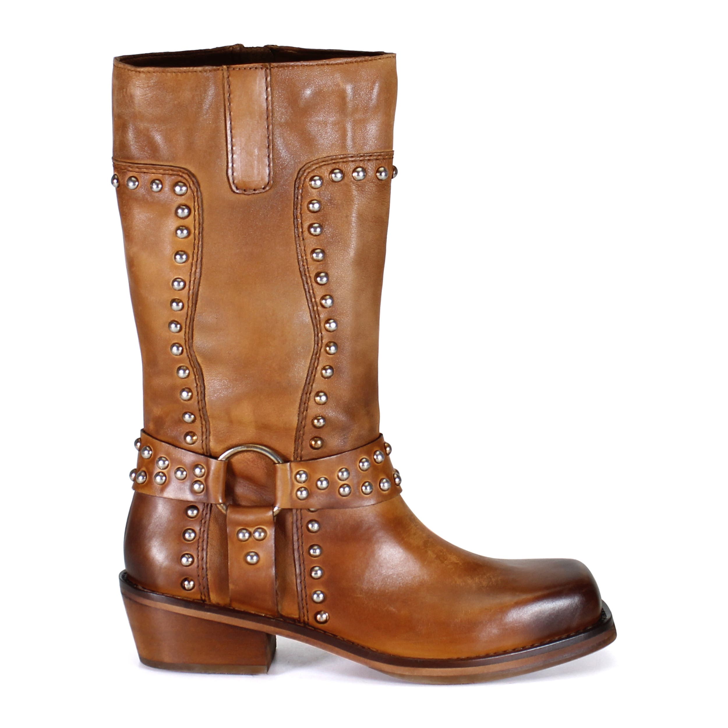 Diba True VAL UABLE Leather Mid Calf Studded Harness Boot, Alternate, color, Tan