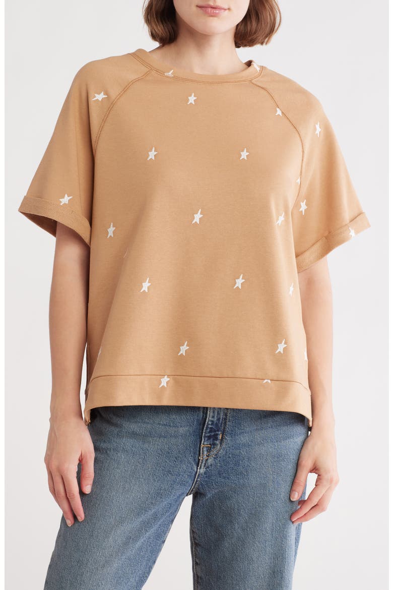Star Embroidered Terry Top, Main, color, TOAST/ WHITE