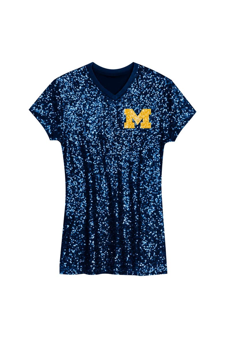 Preschool  Navy Michigan Wolverines Sequin V-Neck Dress, Alternate, color, Navy