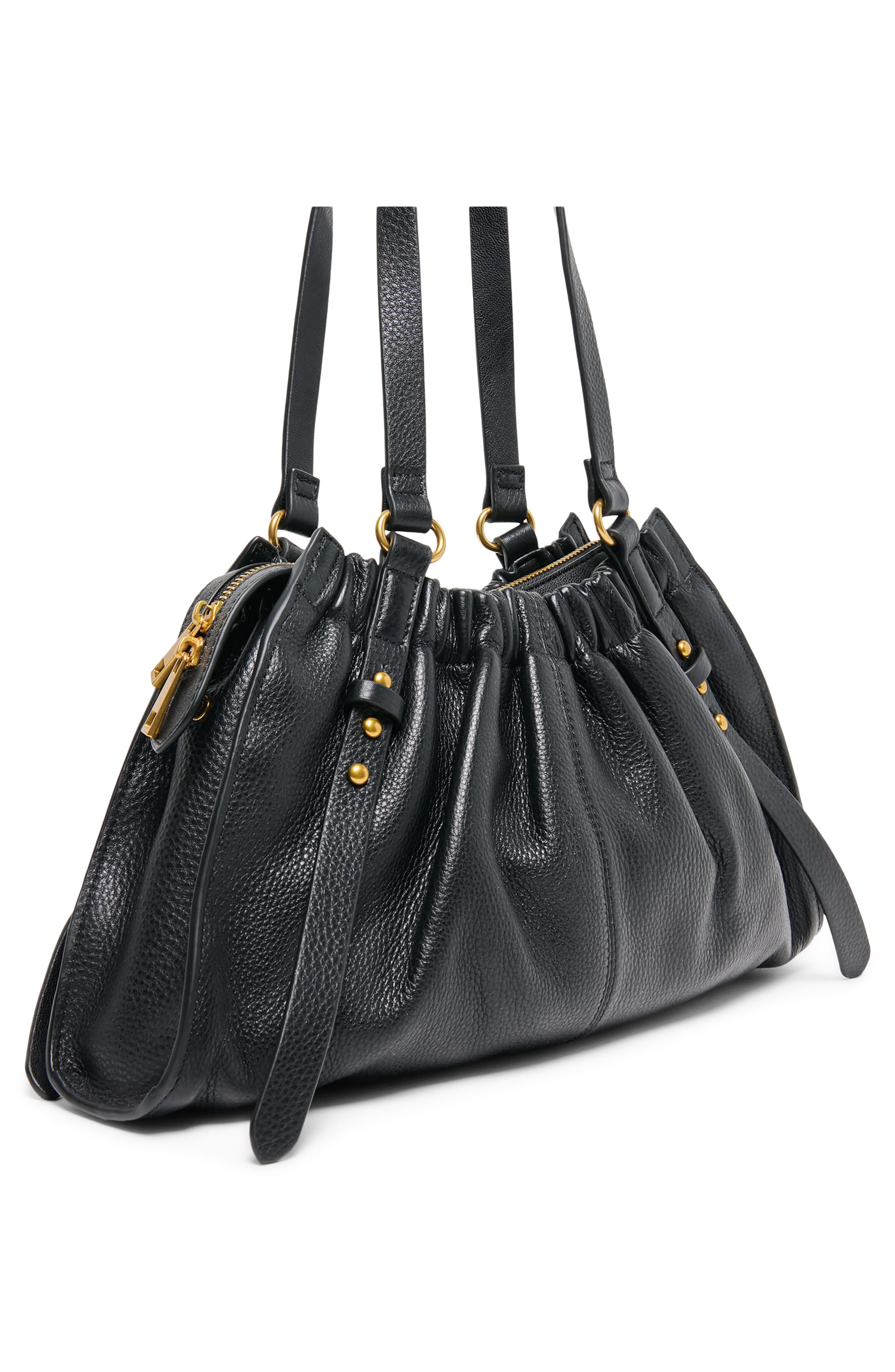 Dolce Vita Sloan Ruched Leather Shoulder Bag, Alternate, color, Black