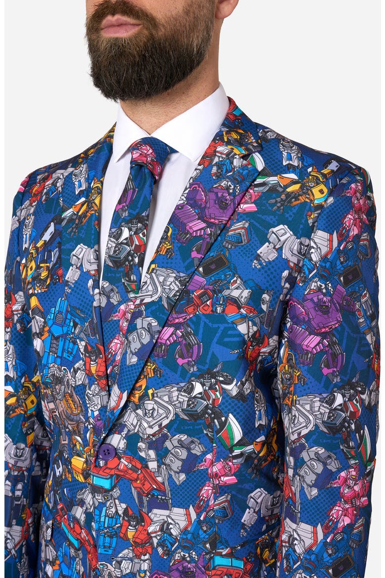 x Transformers Slim Fit Two-Piece Suit & Tie Set, Alternate, color, BLUE MULTI
