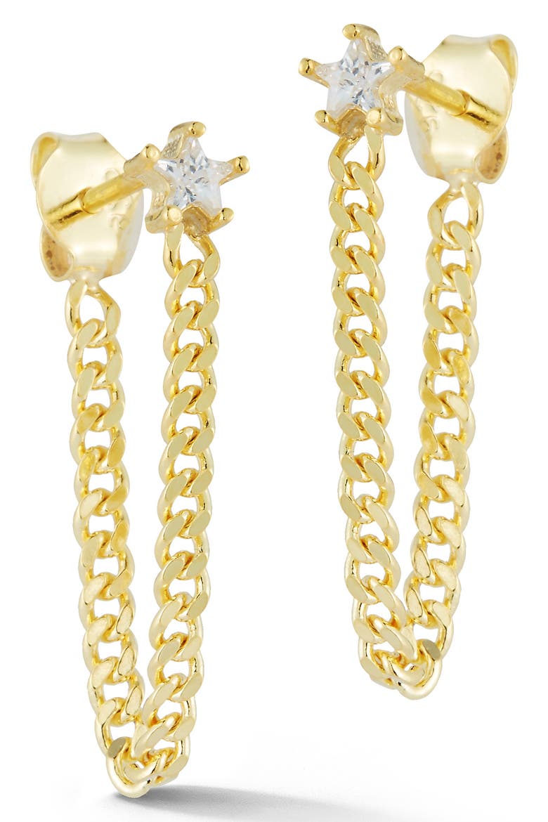 Yellow Gold Vermeil CZ Star Chain Frontal Earrings, Main, color, GOLD