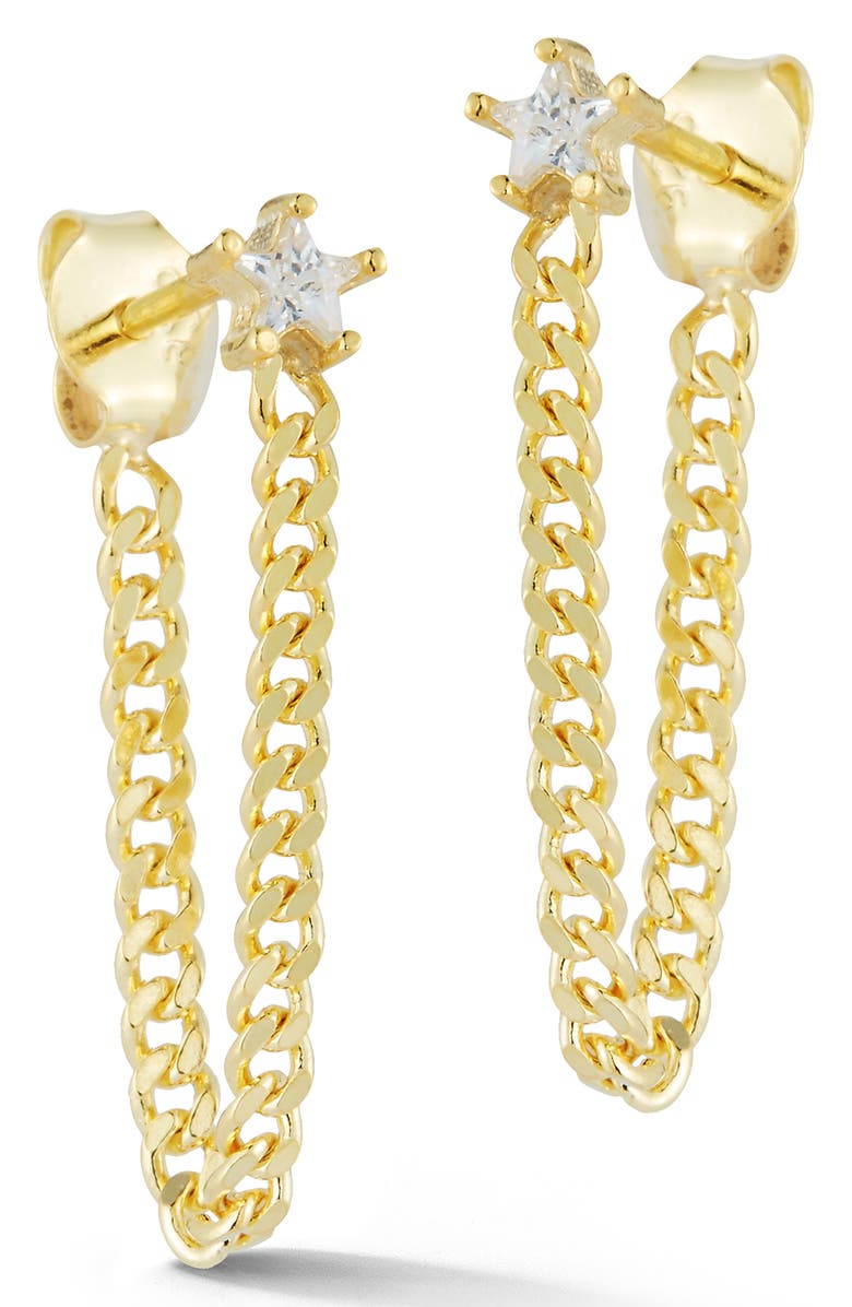 GLAZE JEWELRY Yellow Gold Vermeil CZ Star Chain Frontal Earrings, Main, color,