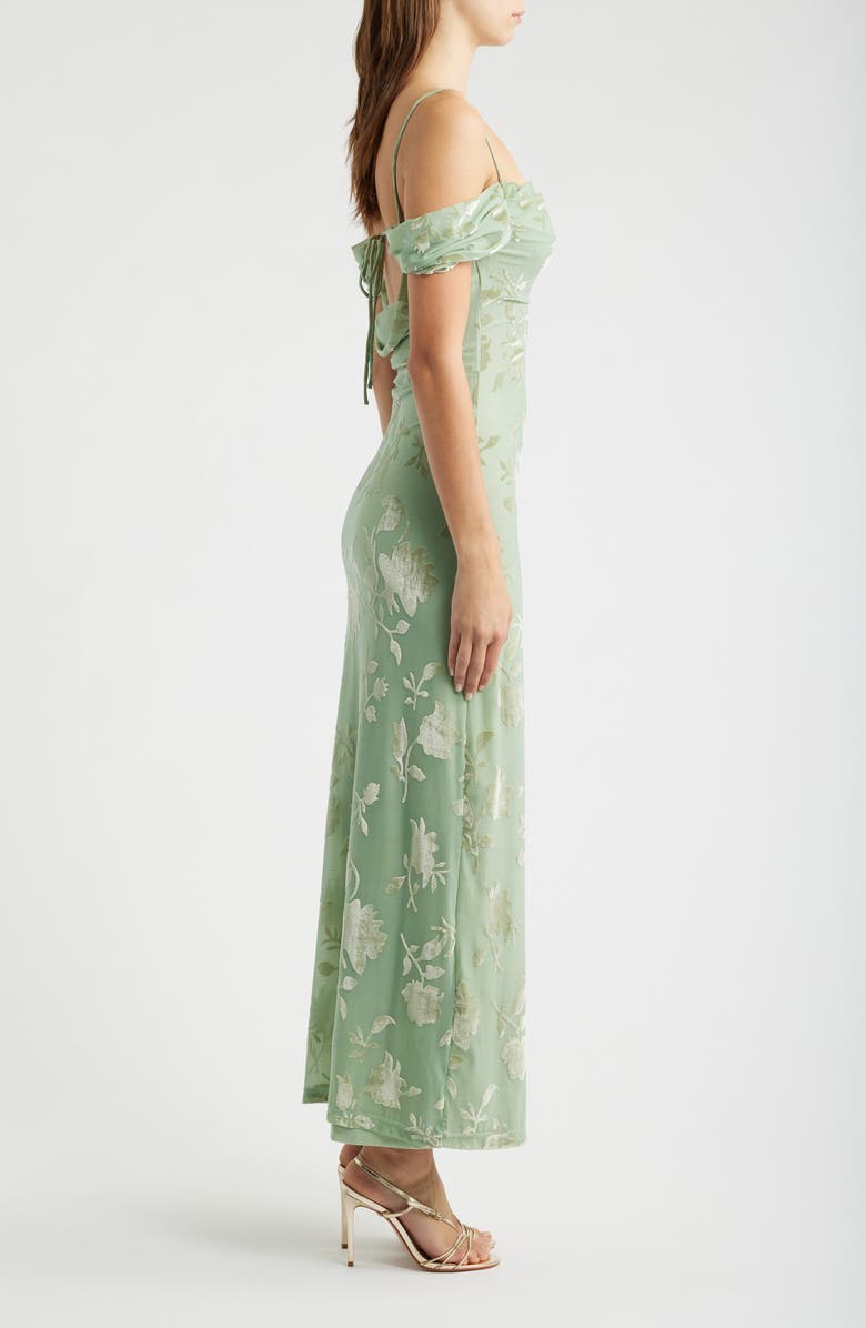 Princess Polly Green Gables Burnout Off the Shoulder Maxi Dress, Alternate, color, Sage