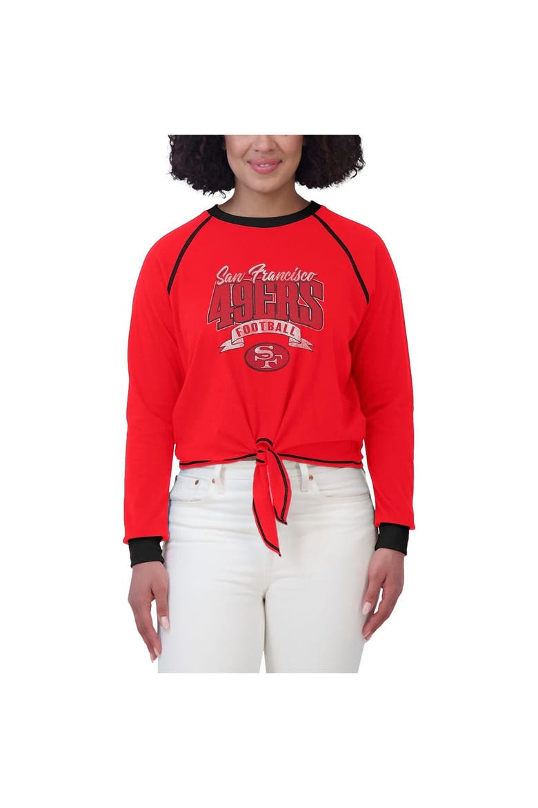 Women's WEAR by Erin Andrews Scarlet/Black San Francisco 49ers Tie-Front Long Sleeve Top, Alternate, color, Scarlet