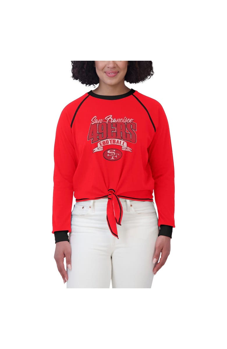 WEAR by Erin Andrews Women's WEAR by Erin Andrews Scarlet/Black San Francisco 49ers Tie-Front Long Sleeve Top, Alternate, color, Scarlet