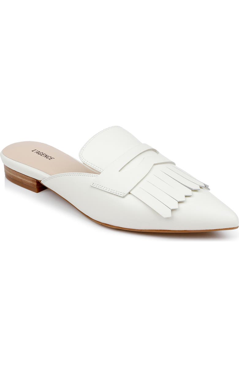 L'AGENCE Barbe II Pointed Toe Kiltie Fringe Loafer Mule, Main, color, Pearl Leather