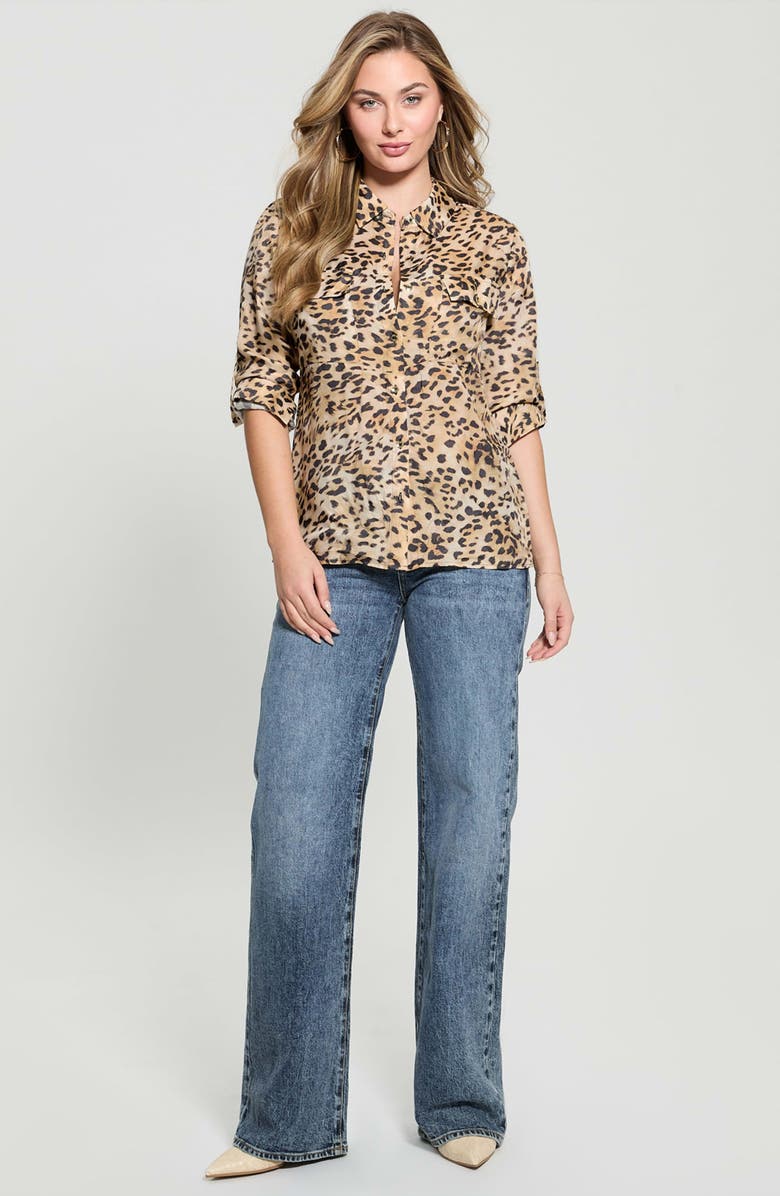 GUESS Enora Equipment Leopard Print Button-Up Shirt, Alternate, color, 