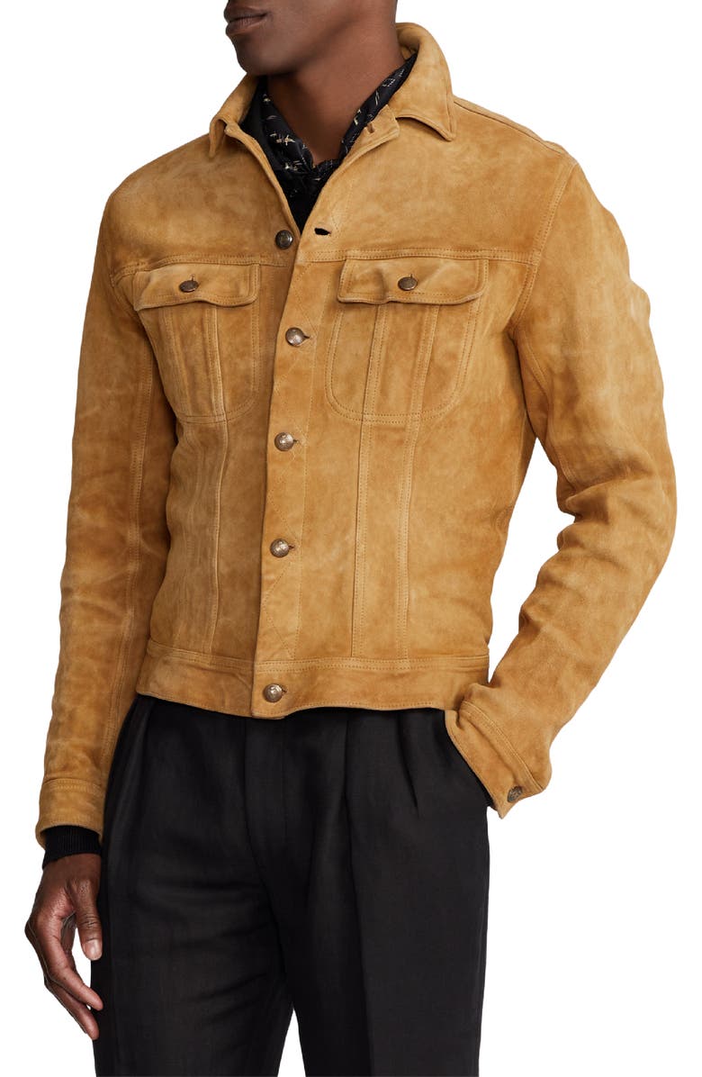 Ralph Lauren Purple Label Clifton Suede Trucker Jacket, Alternate, color, 