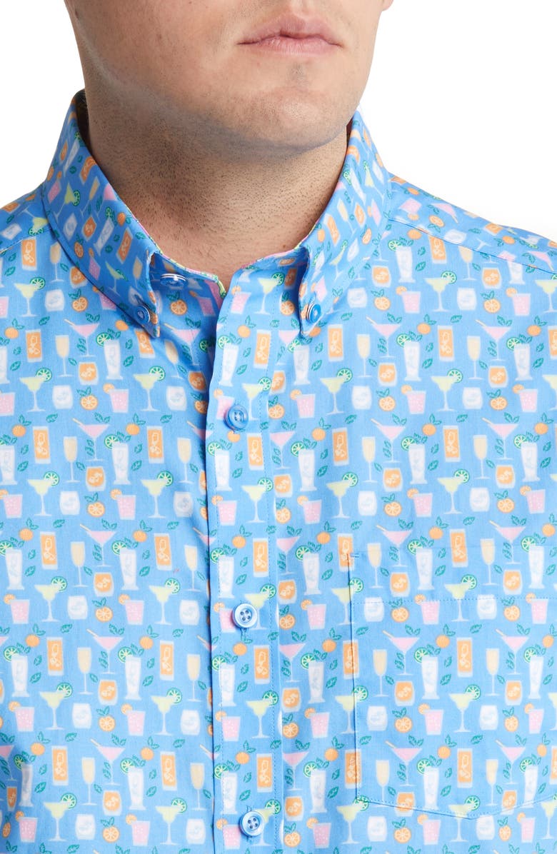 Johnston & Murphy Cocktail Print Short Sleeve Button-Down Shirt, Alternate, color, 