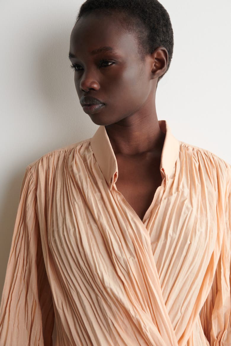 Crinkled Wrap-over Blouse, Alternate, color, BEIGE