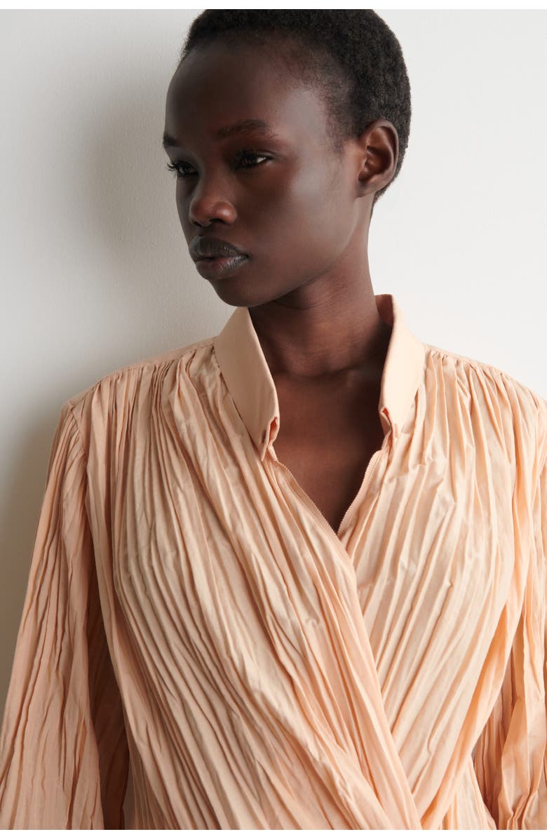 COS Crinkled Wrap-over Blouse, Alternate, color, Beige