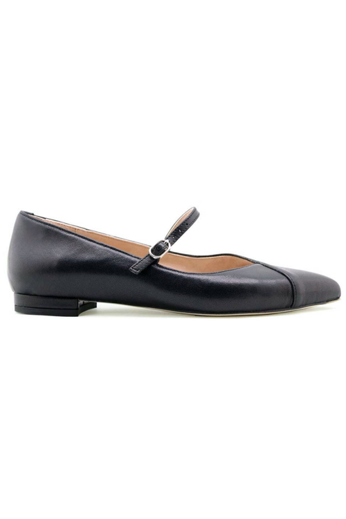ALLY Shoes Mary Jane Forever Flat in Black Leather 