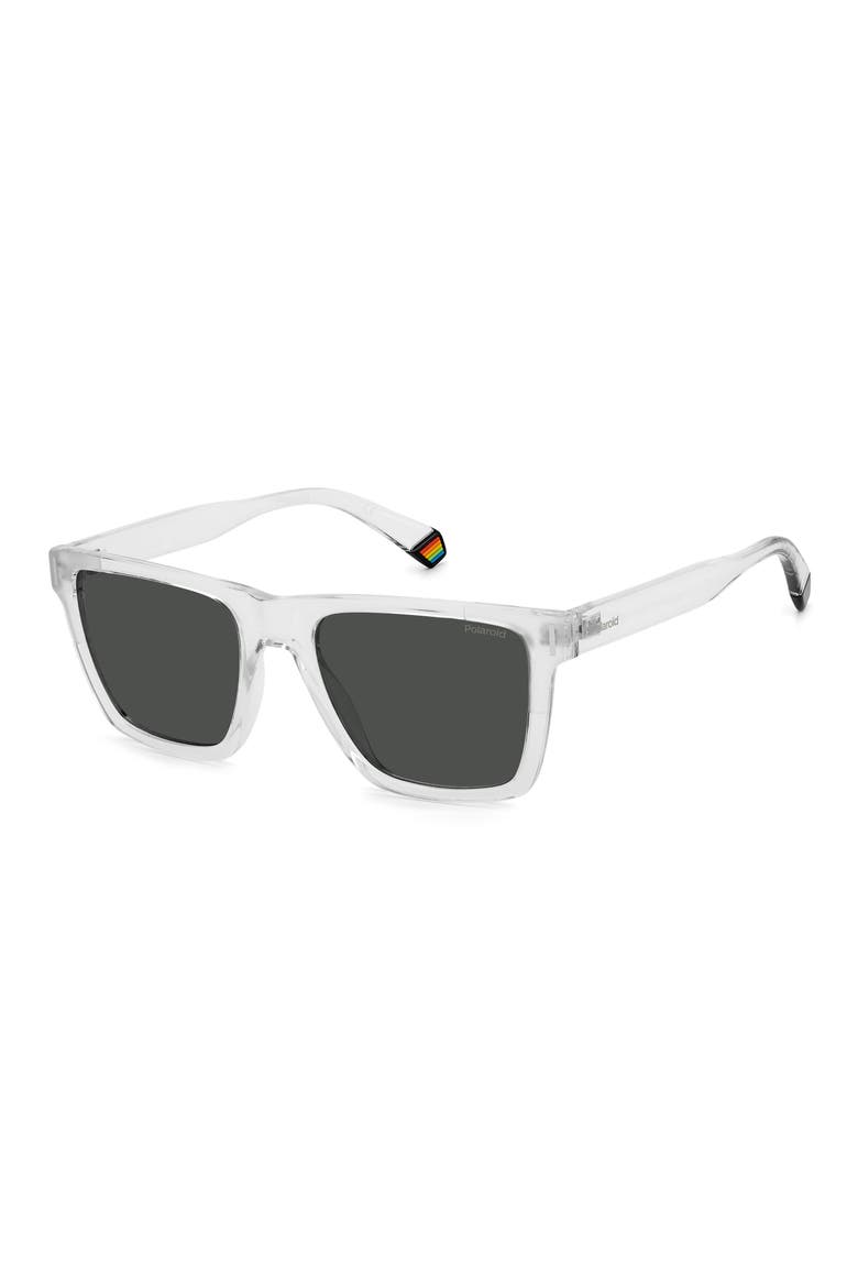 54mm Polarized Rectangular Sunglasses, Alternate, color, CRYSTAL / GRAY POLAR
