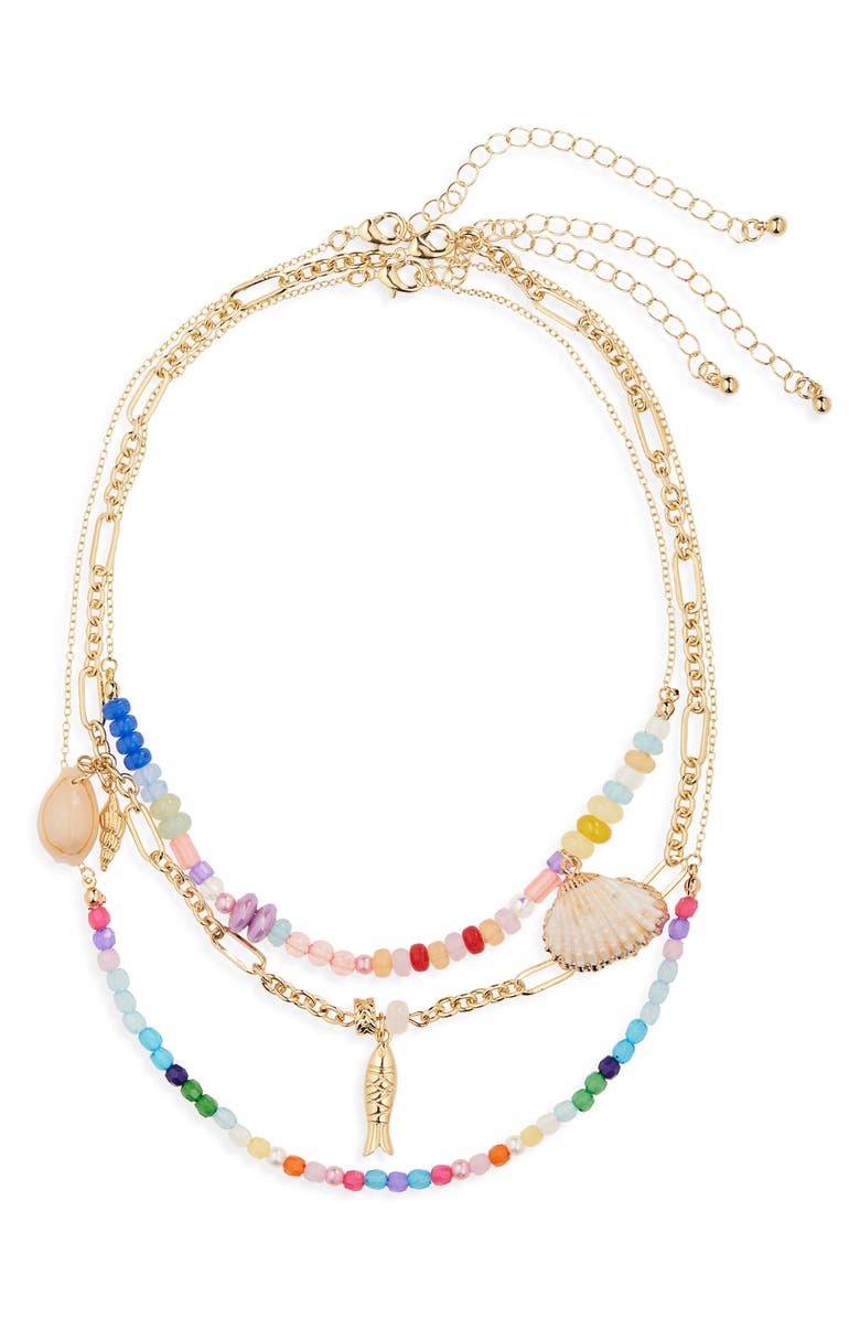 Leith Layered Fish Charm Beaded Necklace, Alternate, color, Rainbow Multi- Gold