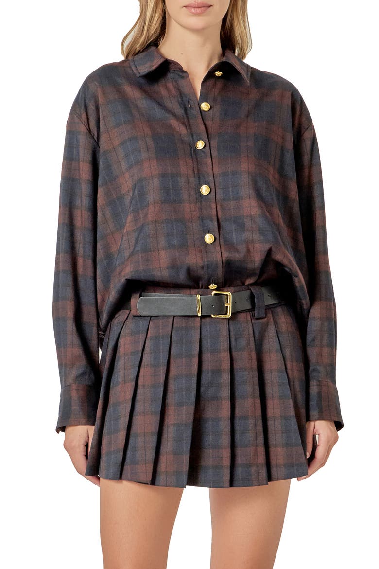 Oversize Plaid Shacket, Main, color, NAVY/ BROWN