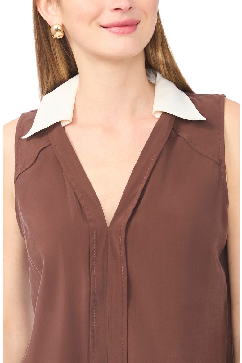Contrast Collar Sleeveless Top, Alternate, color, SHAVED CHOCOLATE