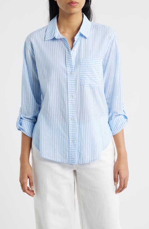 Campbell Directional Stripe Long Sleeve Cotton Blend Button-Up Shirt