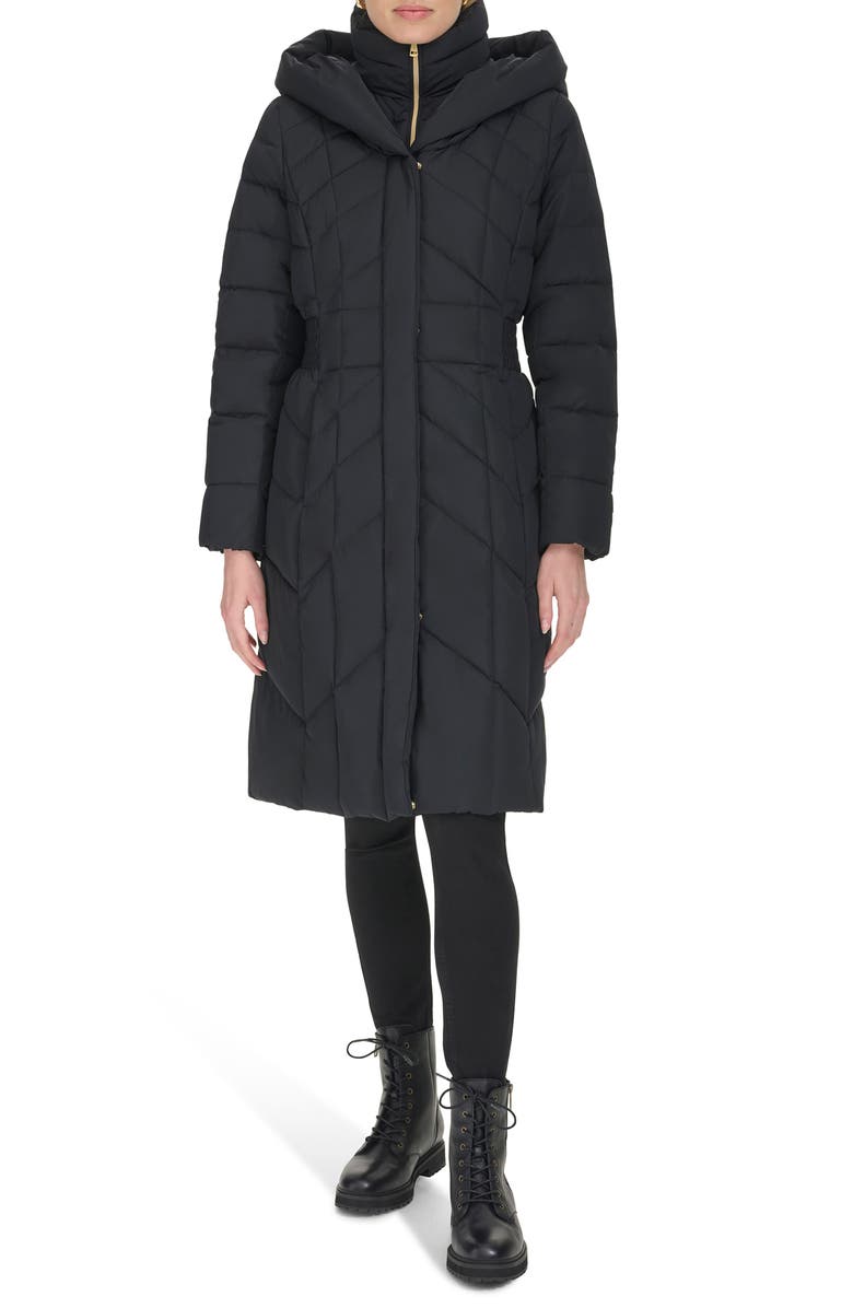 Cole Haan Signature Taffeta Puffer Coat with Quilted Zip Bib, Main, color, Black