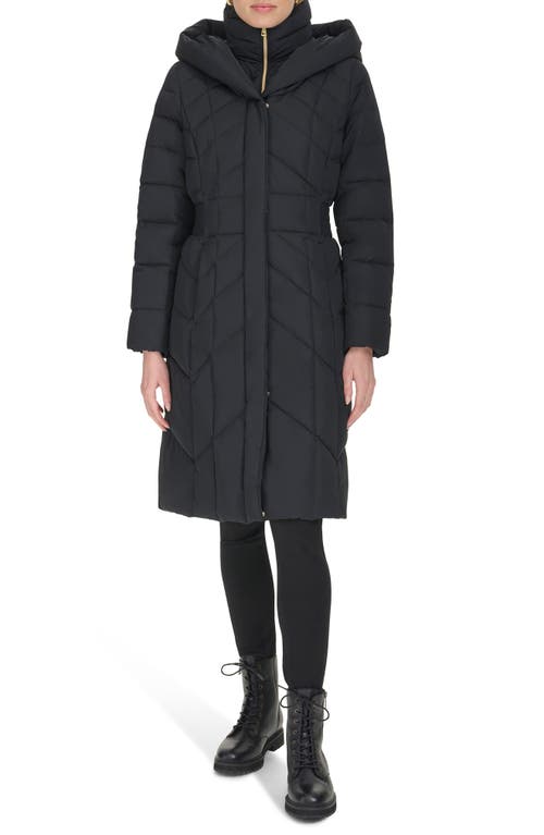 Cole Haan Signature Taffeta Puffer Coat with Quilted Zip Bib in Black 