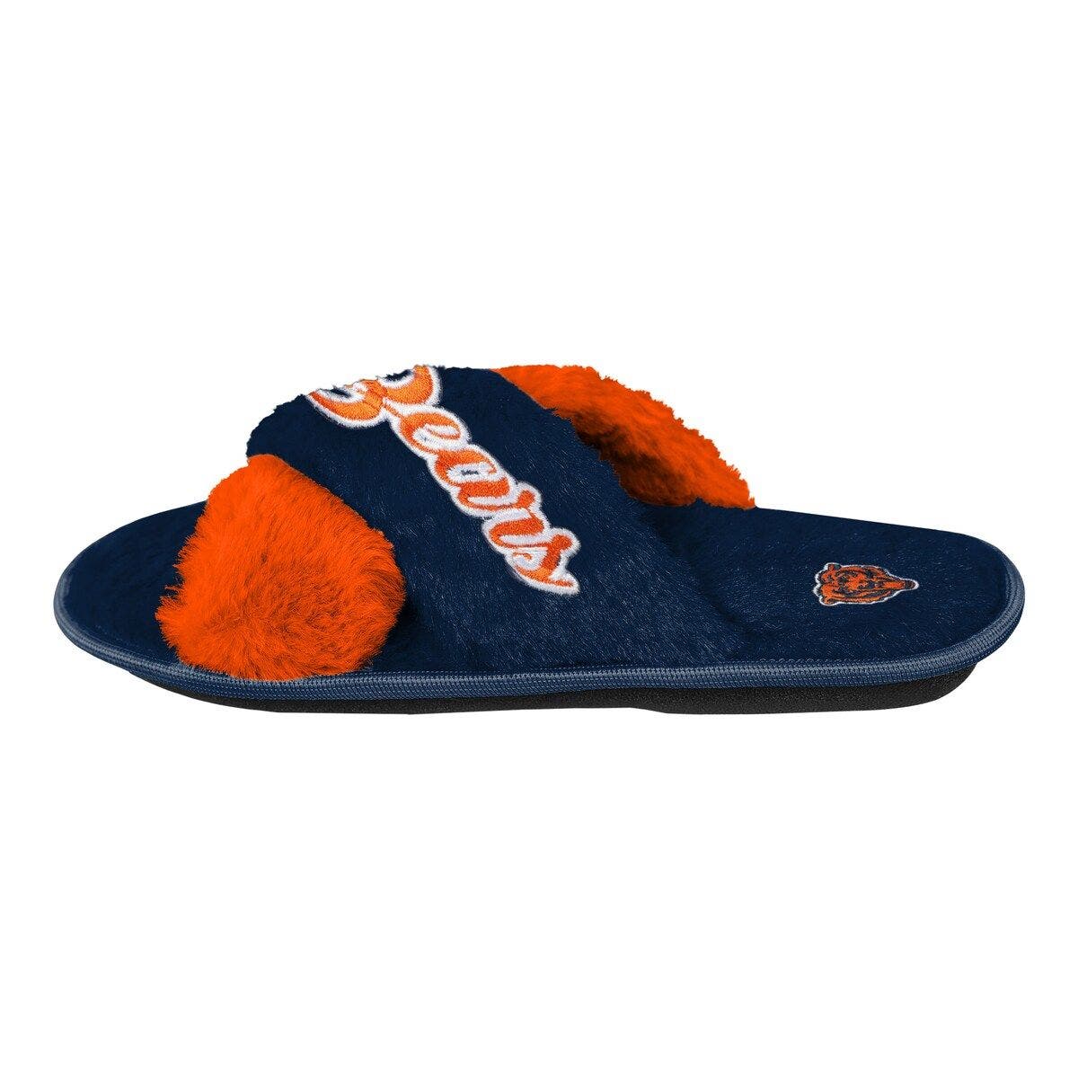 FOCO Women's FOCO Navy Chicago Bears Two-Tone Crossover Faux Fur Slide Slippers, Alternate, color, 