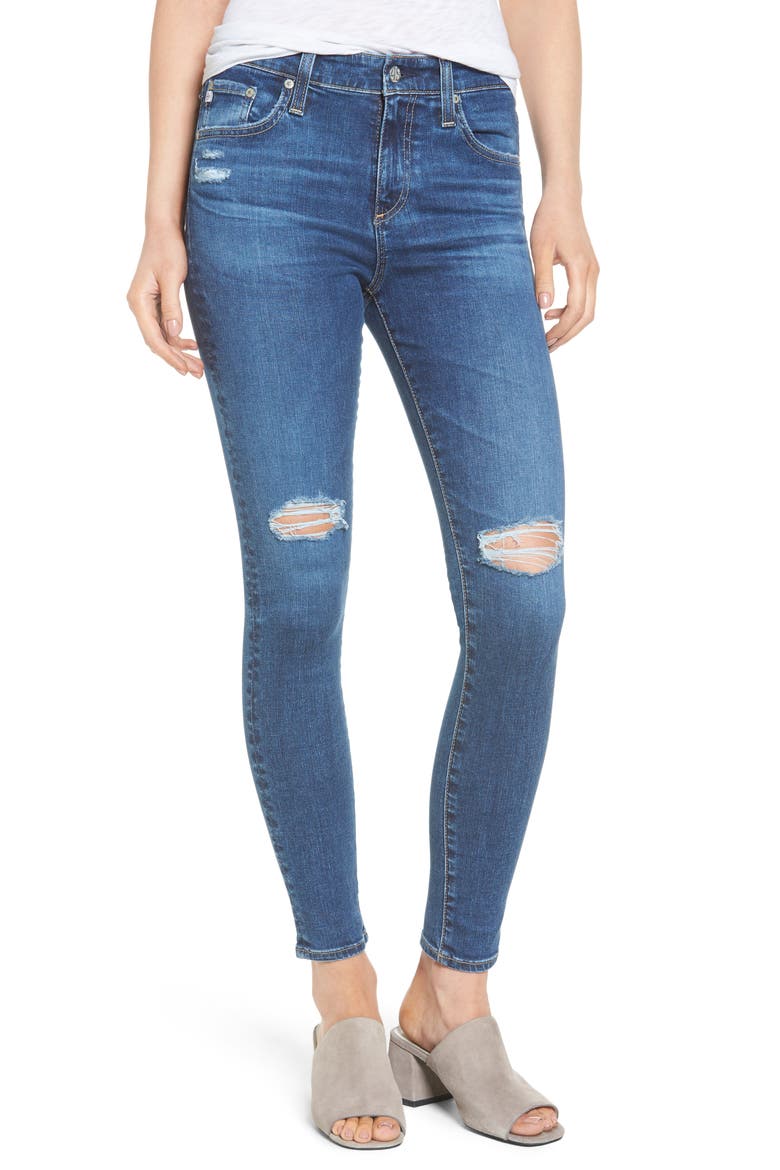 The Farrah High Waist Ankle Skinny Jeans, Main, color, 13 YEARS DAY BREAK DESTROYED