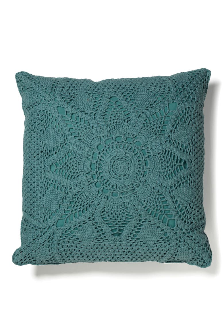 Emma Crocheted Accent Pillow, Main, color, GREEN