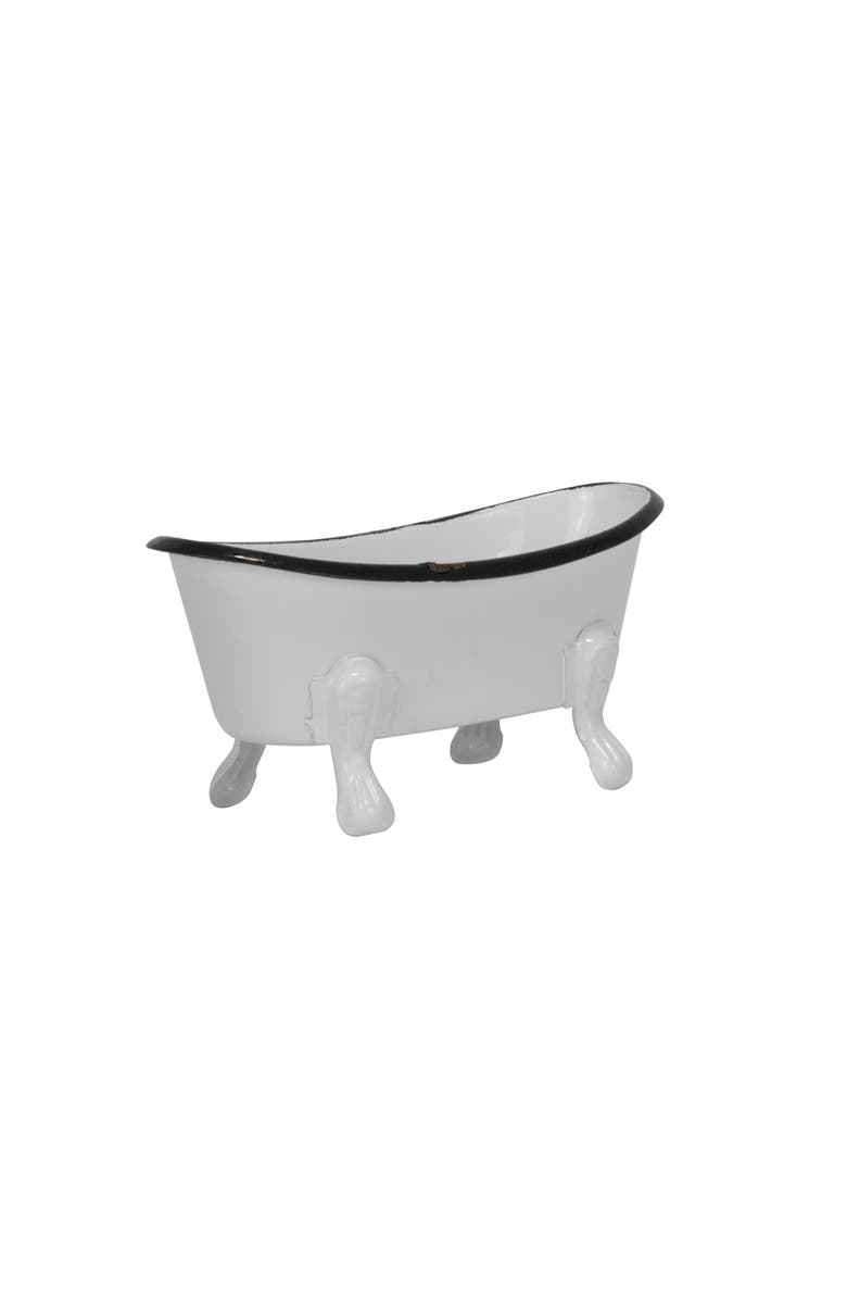 Foreside Home and Garden Black Rim White Enamel Bathtub Soap Dish, Alternate, color, Black