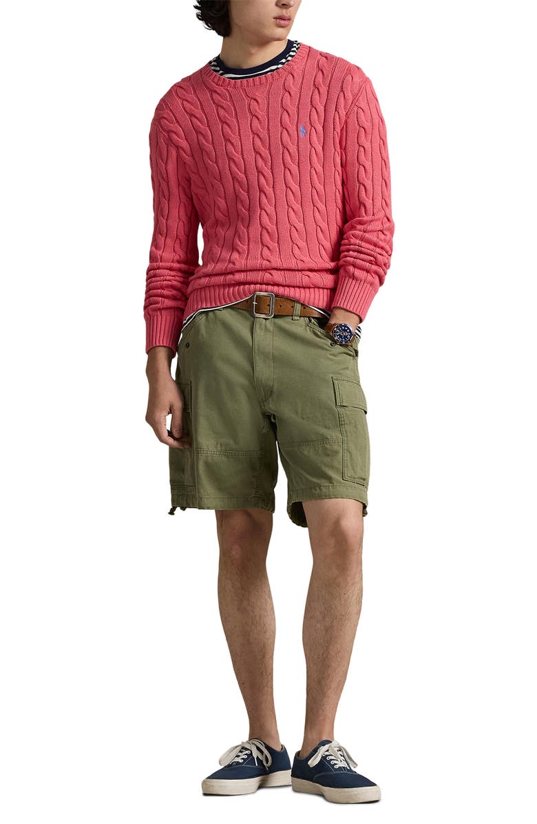 Polo Ralph Lauren Cable Stitch Cotton Crewneck Sweater, Alternate, color, Pale Red