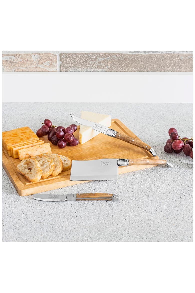 Connoisseur Laguiole Cheese Knife Set and Bamboo Cheese Board 4-Piece Set, Alternate, color, OLIVE WOOD